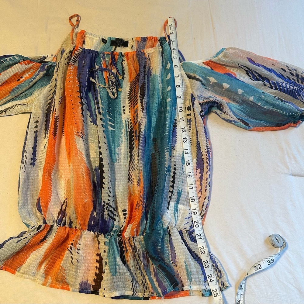 Guess Sleeveless Off-Shoulder Blouse Blue and Orange - Picture 3 of 9